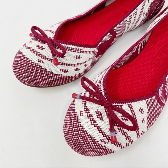 Rothy's Botanical Burgundy Bow Back Stripe Flats Red White Pattern Ballet Women - Picture 6 of 7